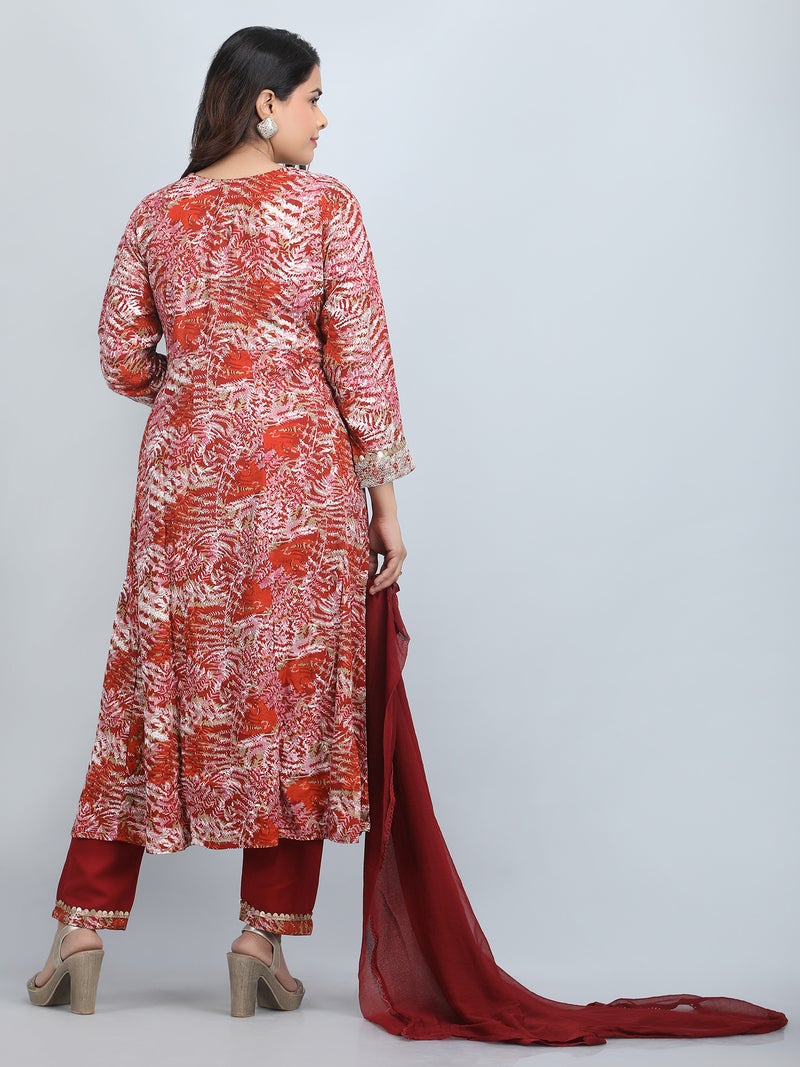 Shifory Floral Print Maroon Anarkali Kurti Pant & Dupatta Set for Women - Image 2